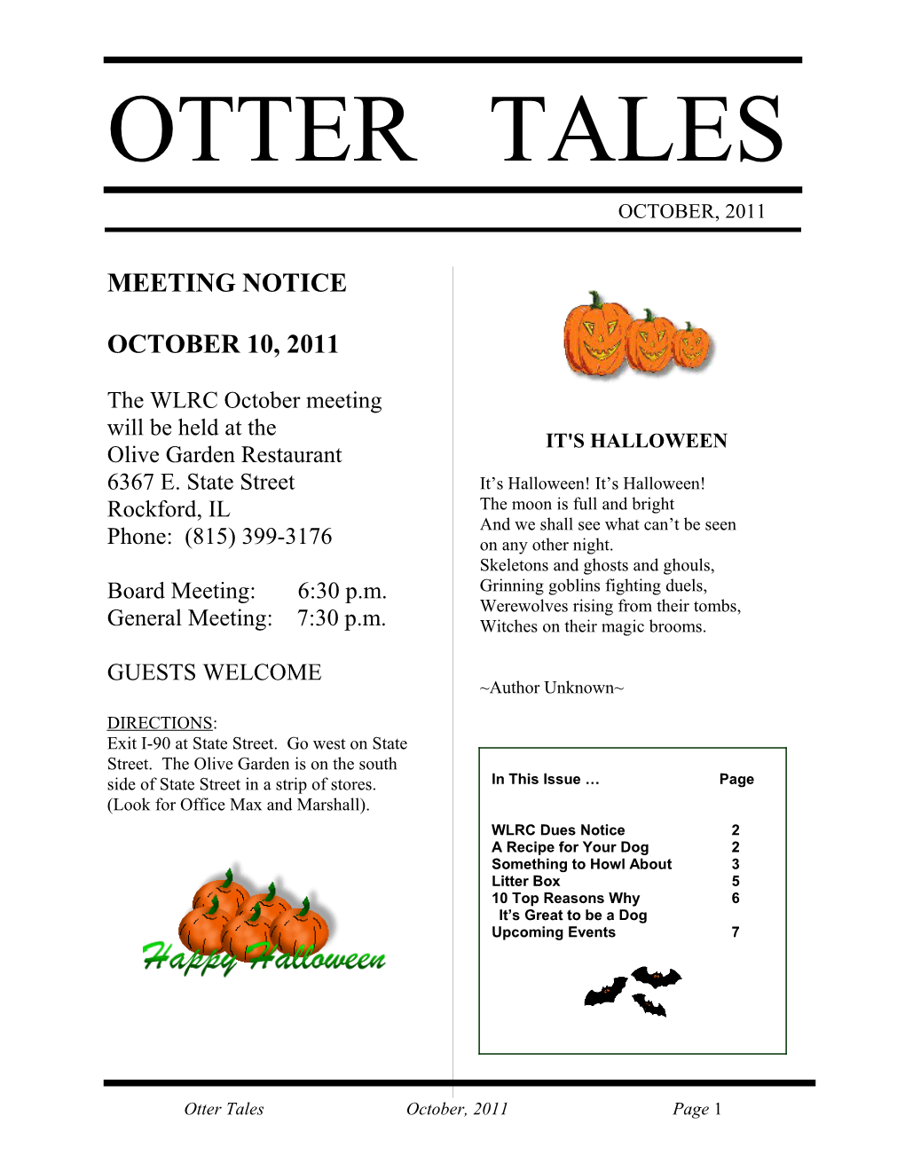Otter Tales October, 2011 Page 1