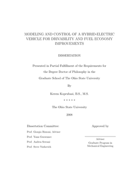 Modeling and Control of a Hybrid-Electric Vehicle for Drivability and Fuel Economy Improvements