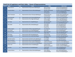 Email List of Legislators and Their Aides – House of Representatives