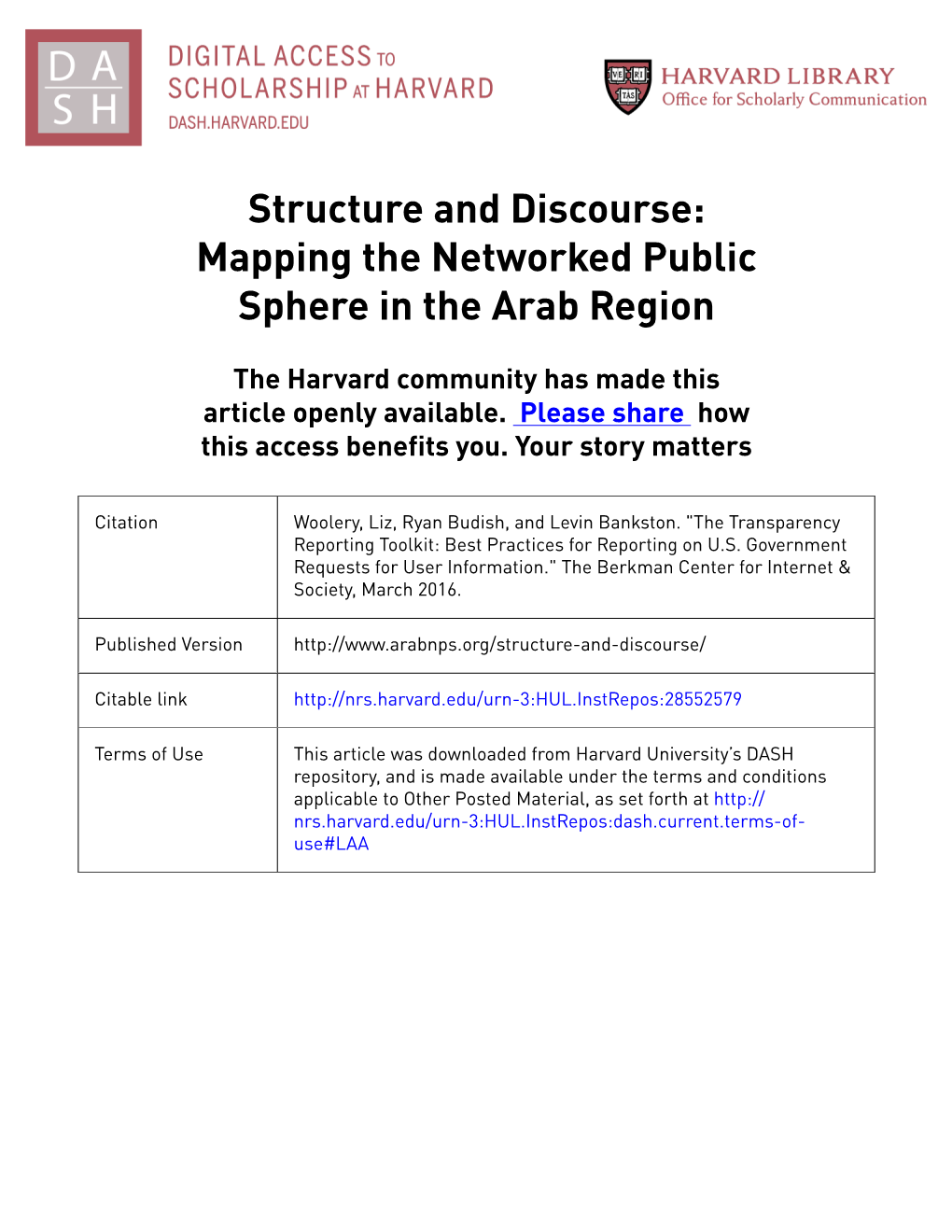 Mapping the Networked Public Sphere in the Arab Region