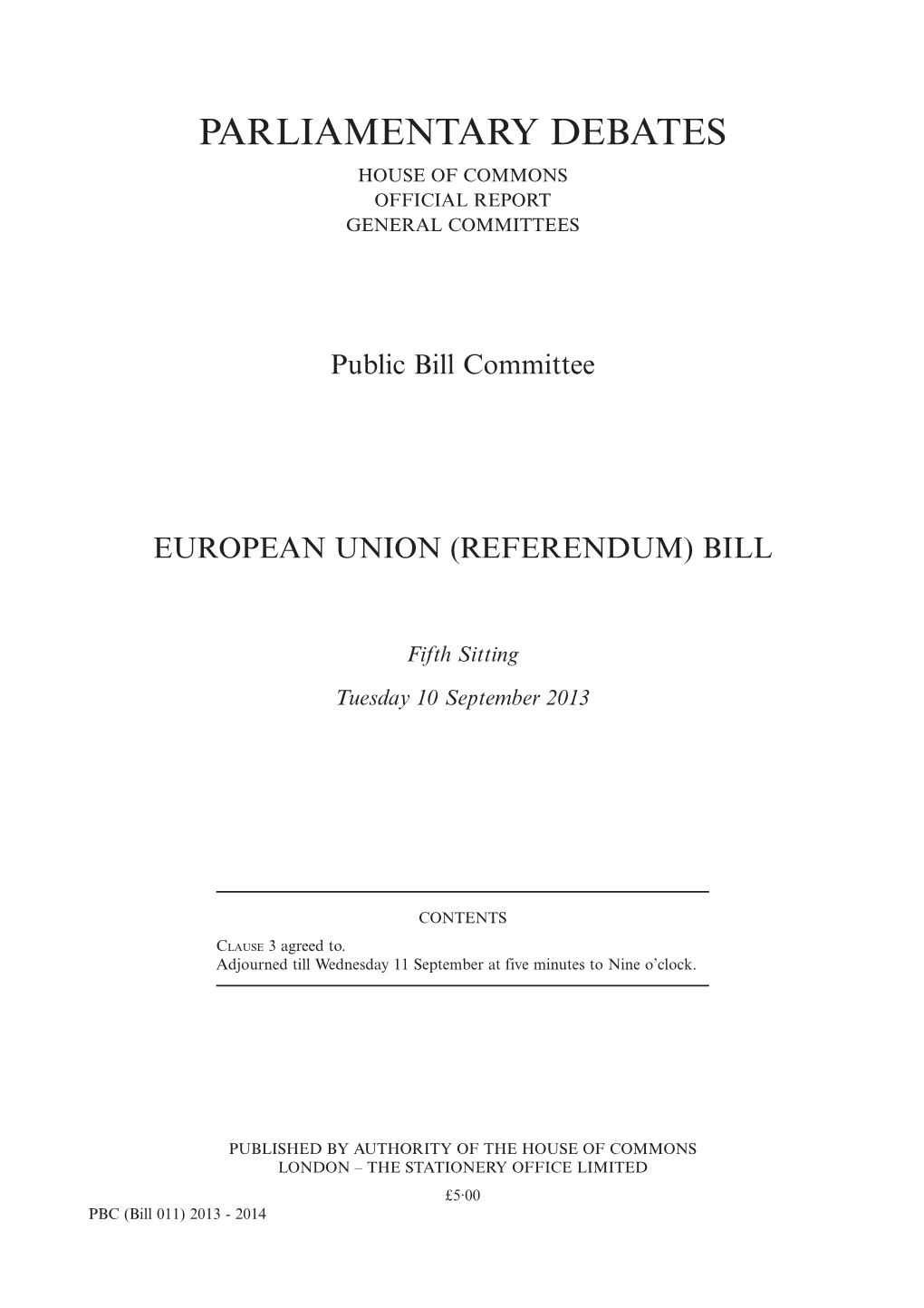 Parliamentary Debates House of Commons Official Report General Committees