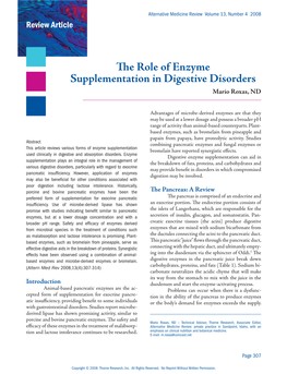 The Role of Enzyme Supplementation in Digestive Disorders Mario Roxas, ND