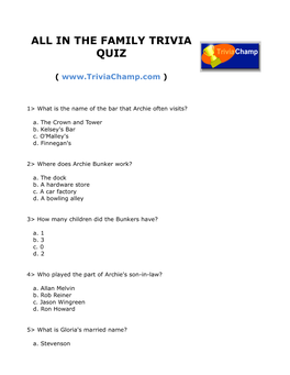All in the Family Trivia Quiz