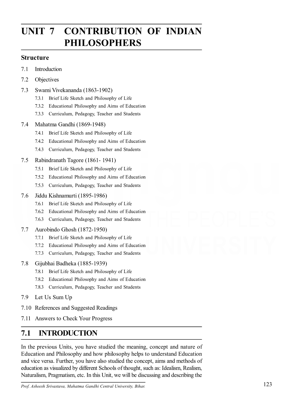 Unit 7 Contribution of Indian Philosophers