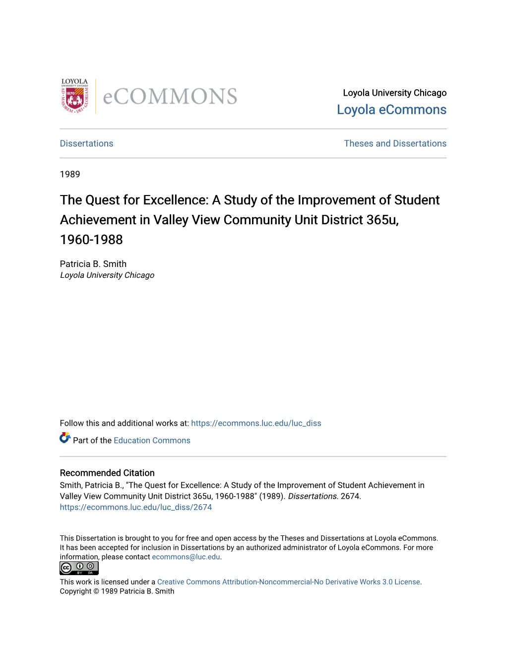 A Study of the Improvement of Student Achievement in Valley View Community Unit District 365U, 1960-1988