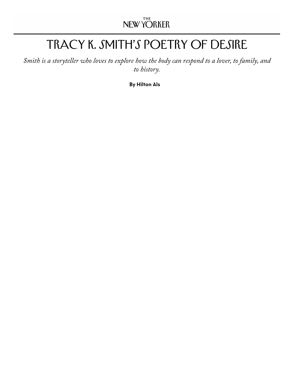 Tracy K. Smith's Poetry of Desire