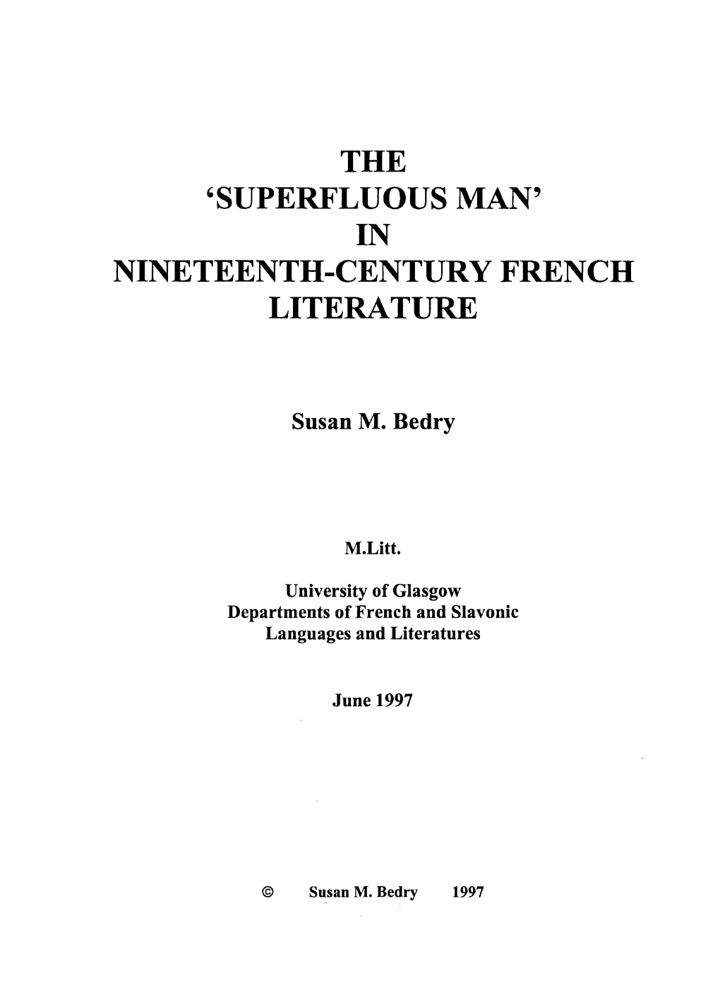 The Superfluous Man' in Nineteenth