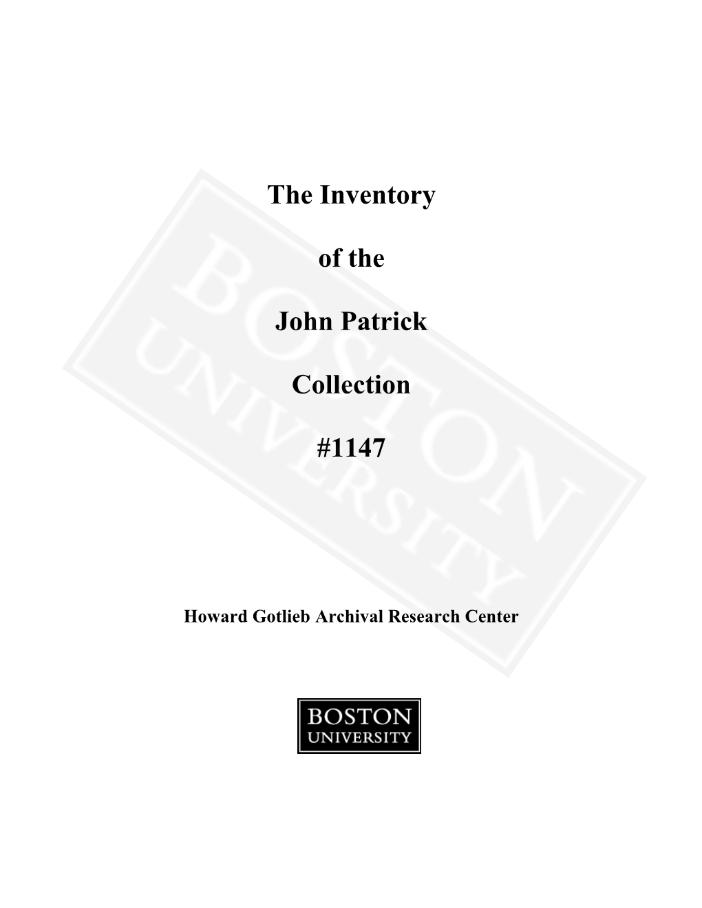 The Inventory of the John Patrick Collection #1147
