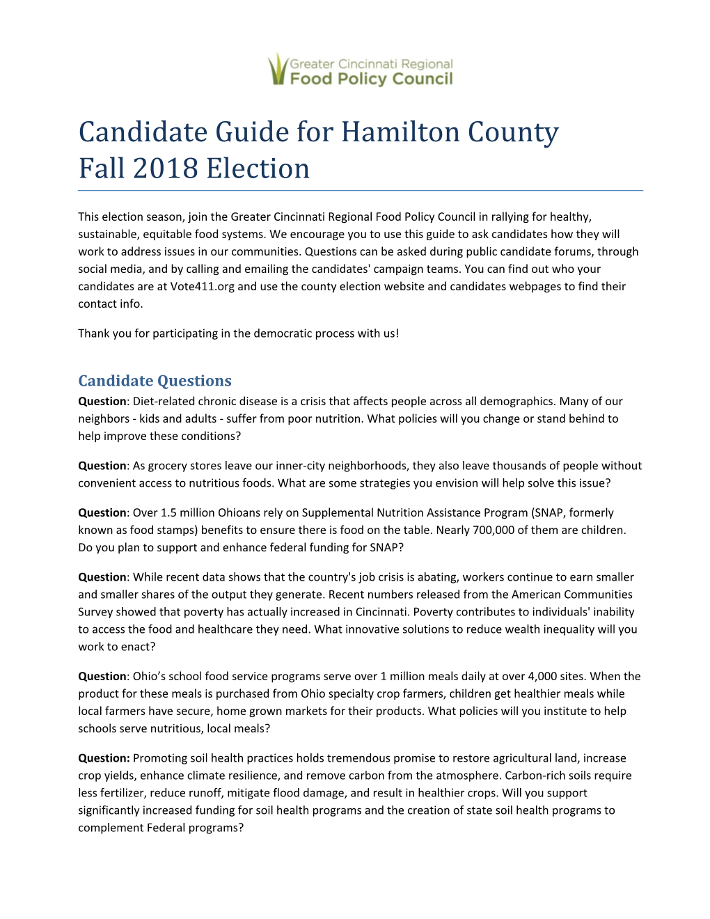 Candidate Guide for Hamilton County Fall 2018 Election