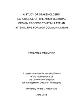A Study of Stakeholders' Experience of the Architectural Design Process To