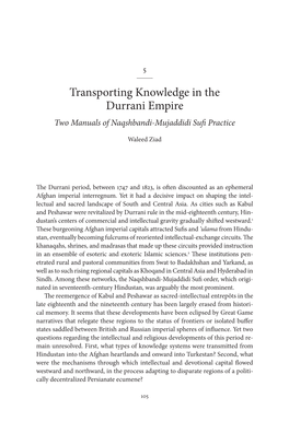 Transporting Knowledge in the Durrani Empire Two Manuals of Naqshbandi-Mujaddidi Sufi Practice