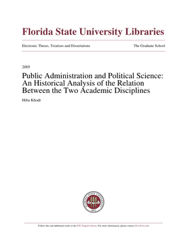 Public Administration and Political Science: an Historical Analysis of the Relation Between the Two Academic Disciplines Hiba Khodr