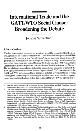International Trade and the GATT/WTO Social Clause: Broadening the Debate