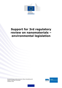 Support for 3Rd Regulatory Review on Nanomaterials – Environmental Legislation