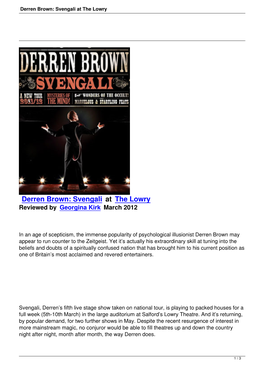 Derren Brown: Svengali at the Lowry