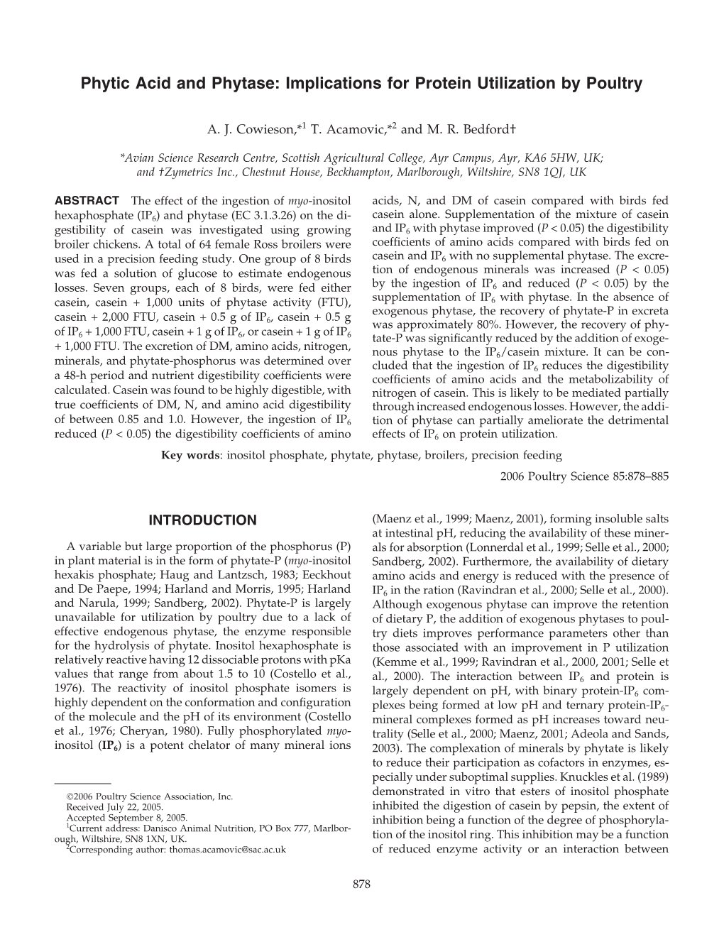 Phytic Acid and Phytase: Implications for Protein Utilization by Poultry