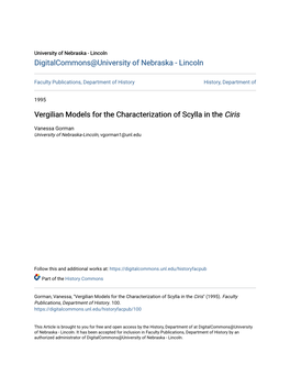Vergilian Models for the Characterization of Scylla in the Ciris