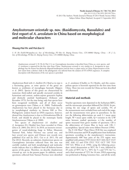 Amylostereum Orientale Sp. Nov. (Basidiomycota, Russulales) and ﬁ Rst Report of A