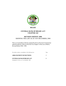 Cap. 262, Central Bank of Belize