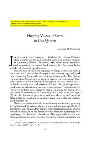 Hearing Voices of Satire in Don Quixote