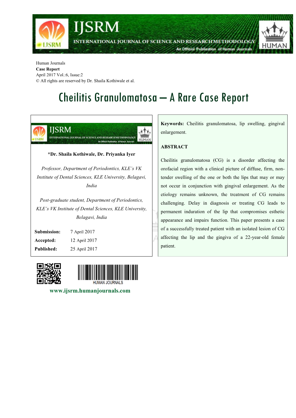 Cheilitis Granulomatosa – a Rare Case Report