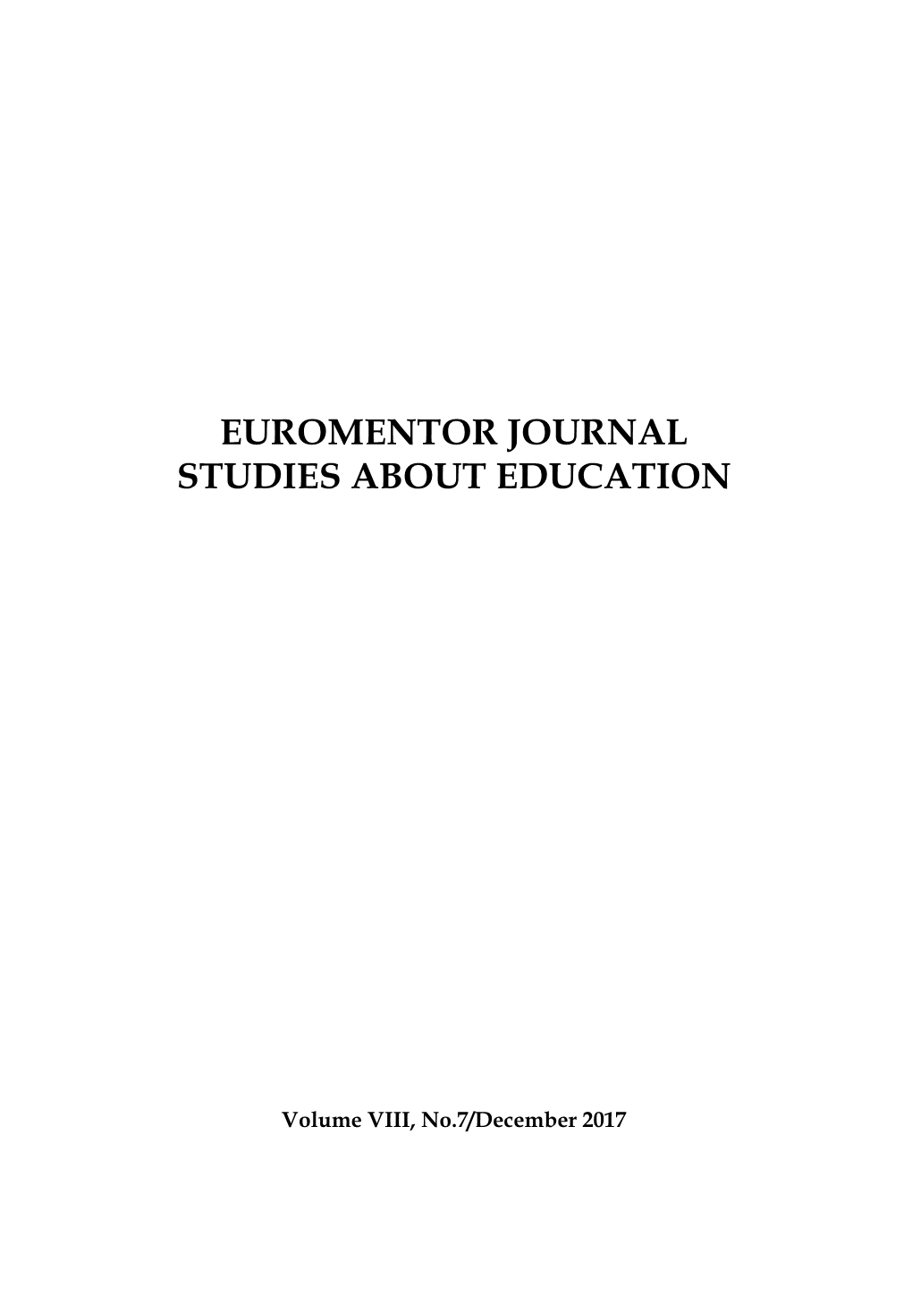 Euromentor Journal Studies About Education