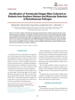 Identification of Trombiculid Chigger Mites Collected on Rodents from Southern Vietnam and Molecular Detection of Rickettsiaceae Pathogen