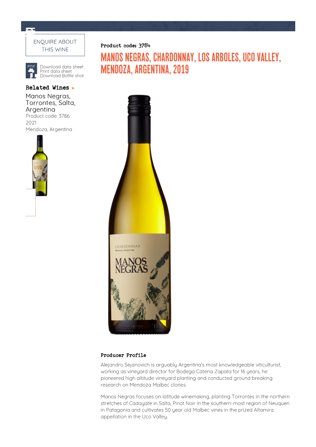 Manos Negras, Chardonnay, Los Arboles, Uco Valley