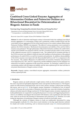 Combined Cross-Linked Enzyme Aggregates of Monoamine Oxidase and Putrescine Oxidase As a Bifunctional Biocatalyst for Determination of Biogenic Amines in Foods