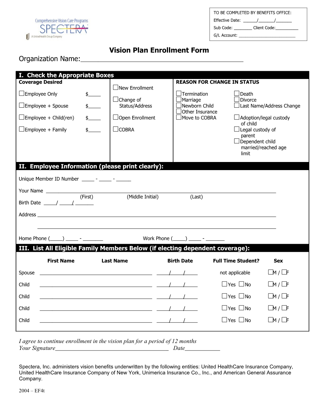 Vision Plan Enrollment Form