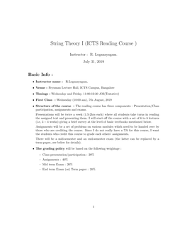 String Theory I (ICTS Reading Course )