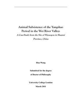 Animal Subsistence of the Yangshao Period in the Wei River Valley: a Case-Study from the Site of Wayaogou in Shaanxi Province, China
