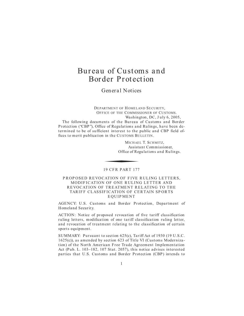 Bureau of Customs and Border Protection General Notices
