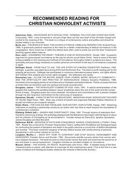 Recommended Reading for Christian Nonviolent Activists