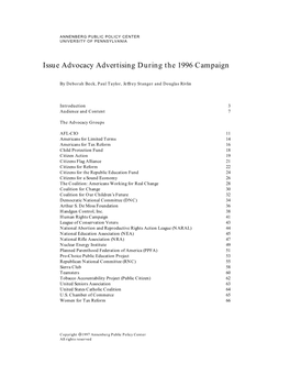 Issue Advocacy Advertising During the 1996 Campaign