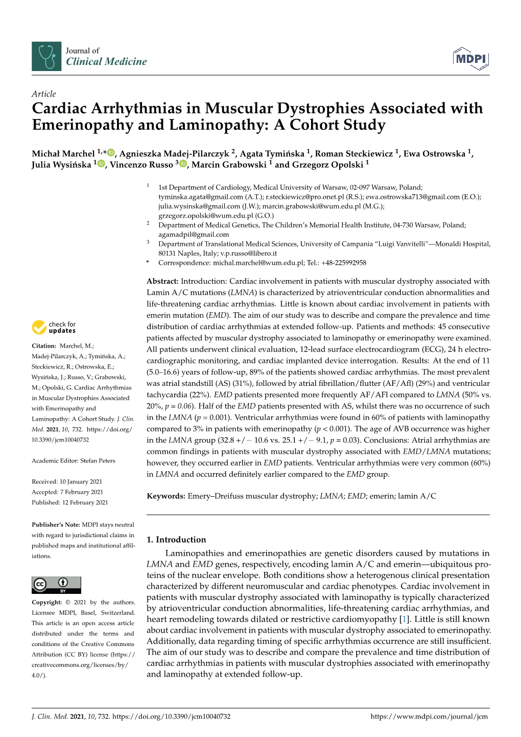 Cardiac Arrhythmias in Muscular Dystrophies Associated with Emerinopathy and Laminopathy: a Cohort Study