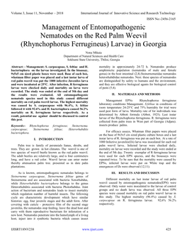 Management of Entomopathogenic Nematodes on the Red Palm Weevil (Rhynchophorus Ferrugineus) Larvae) in Georgia