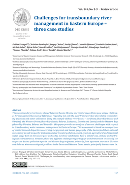 Challenges for Transboundary River Management in Eastern Europe – Three Case Studies