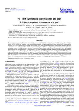 Fe I in the Β Pictoris Circumstellar Gas Disk I