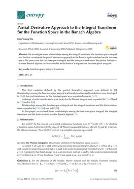 Partial Derivative Approach to the Integral Transform for the Function Space in the Banach Algebra