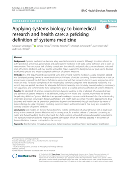 Applying Systems Biology to Biomedical Research and Health Care