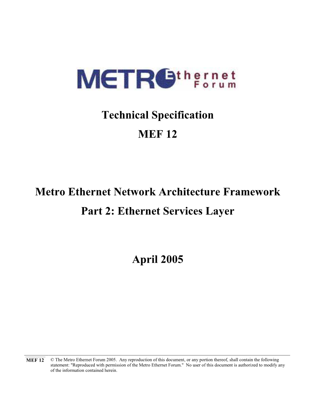 MEF 12: MEN Architecture Framework