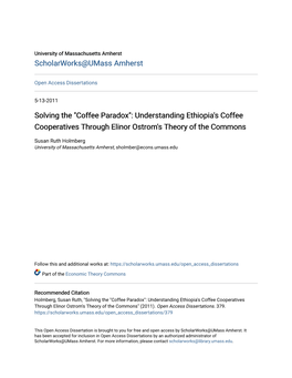Solving the “Coffee Paradox”: Understanding Ethiopia’S Coffee Cooperatives Through Elinor Ostrom’S Theory of the Commons