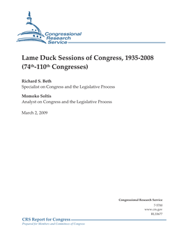 Lame Duck Sessions of Congress, 1935-2008 (74Th-110Th Congresses)