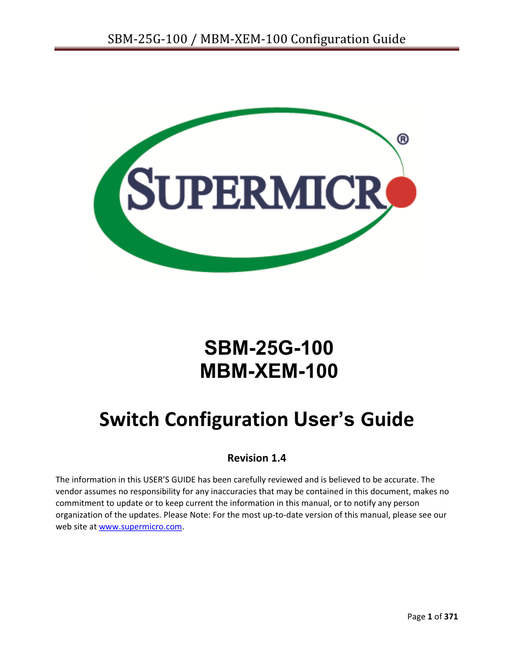 SBM-25G-100 / MBM-XEM-100 Configuration Guide