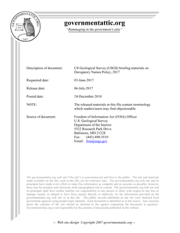 US Geological Survey (USGS) Briefing Materials on Derogatory Names Policy, 2017