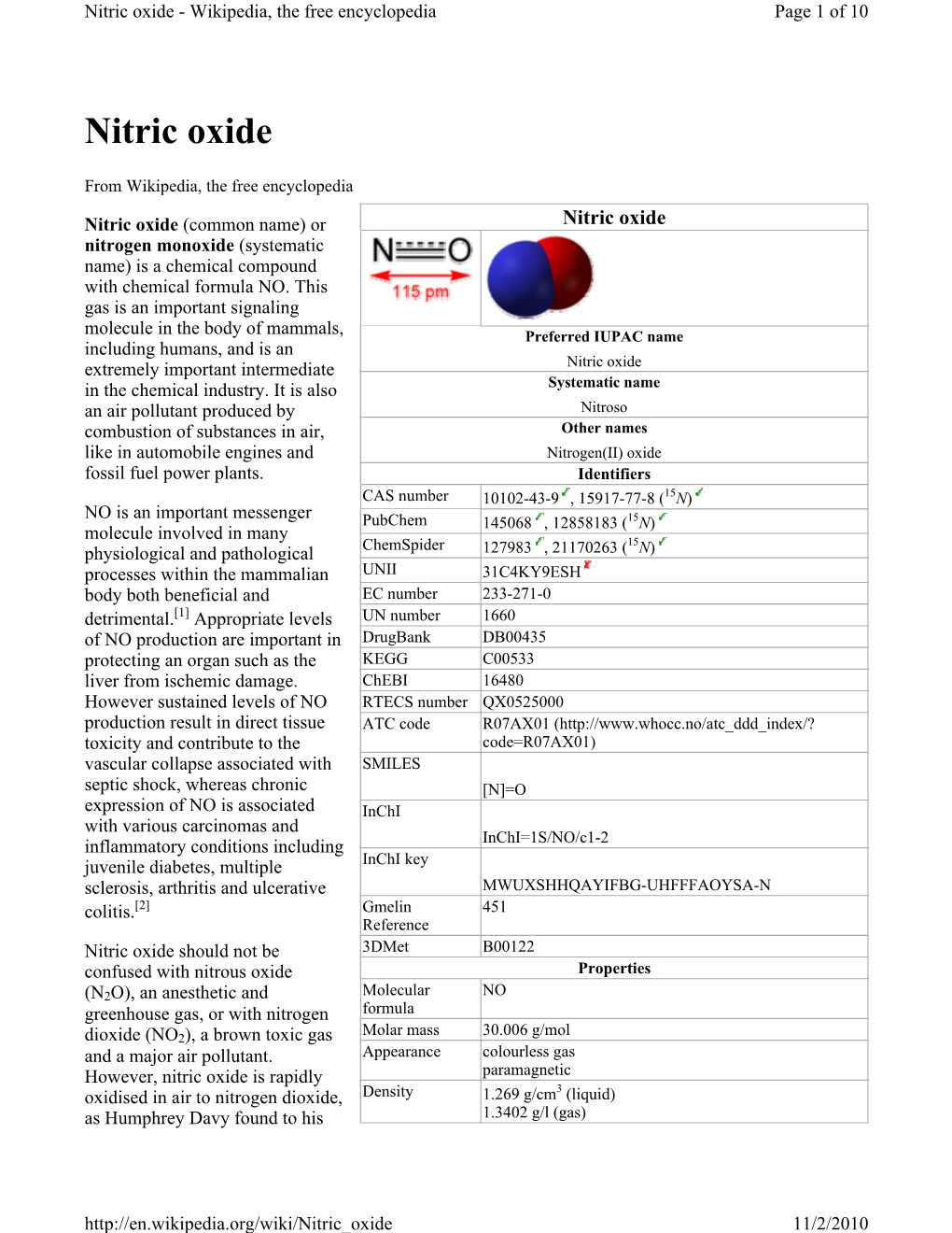 Nitric Oxide - Wikipedia, the Free Encyclopedia Page 1 of 10