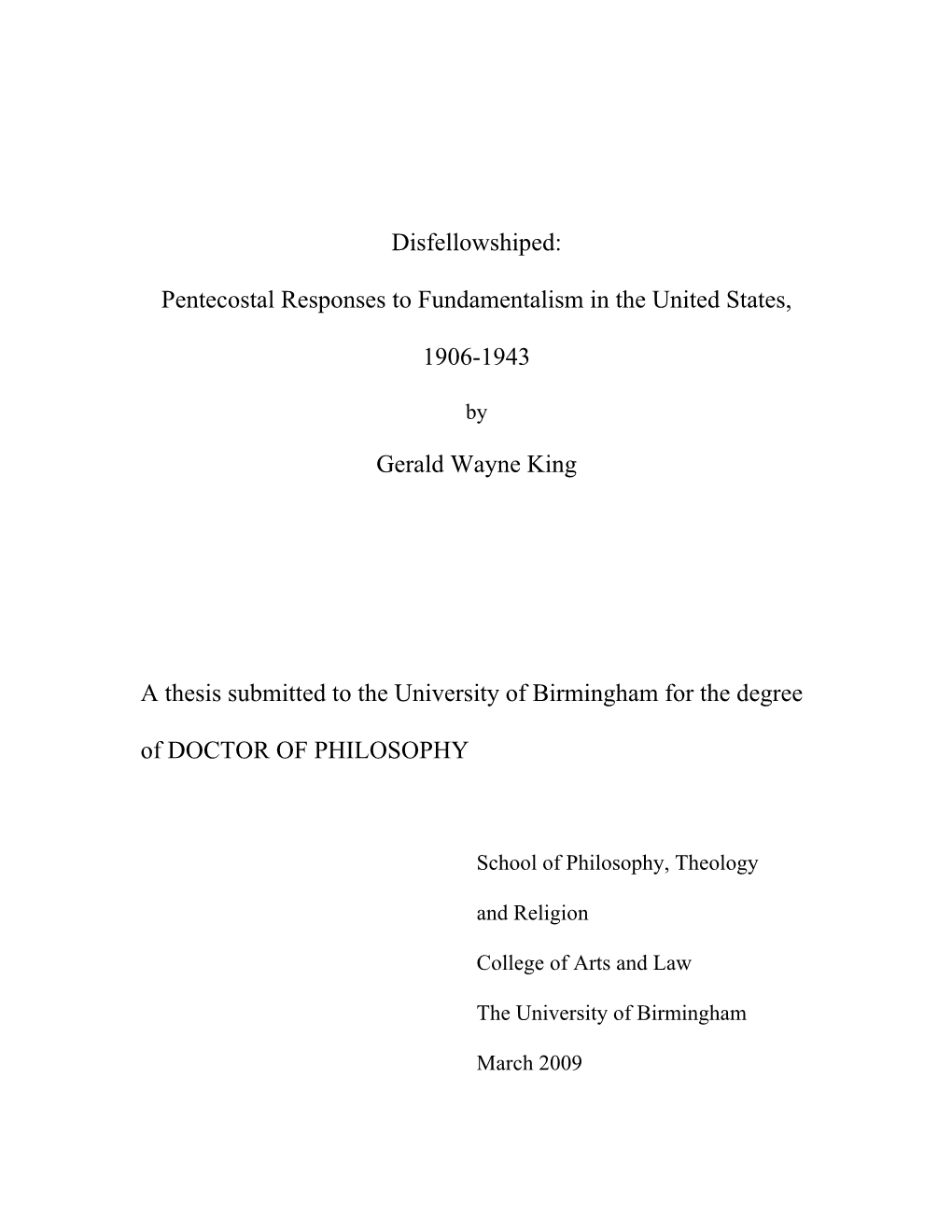 Pentecostal Responses to Fundamentalism in the United States, 1906-1943