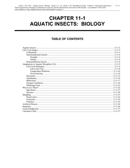 Aquatic Insects: Biology