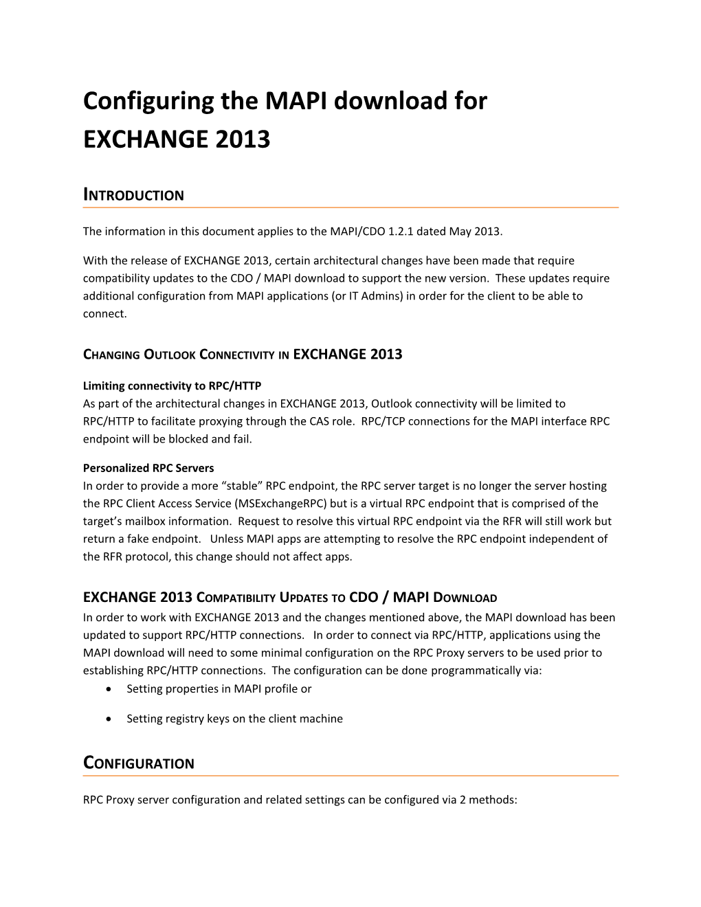 Configuring the MAPI Download for EXCHANGE 2013